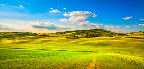 Tuscany spring, Pienza medieval village and countryside. Siena, Italy