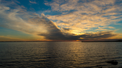 Evening sky over bay on Long Island New York 