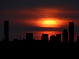 Fototapeta na wymiar Boston skyline silhouette with sunset illustration