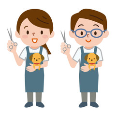 ハサミを持つトリマー男女