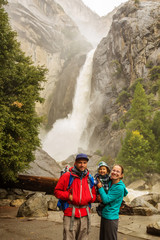 A father with baby son visit Yosemite National Park in Californai, USA
