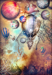 Mongolfiere bizzarre e fantastiche in volo in un paesaggio fantastico © Rosario Rizzo