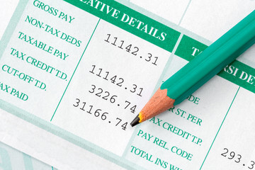 Euro Pay slip and pencil