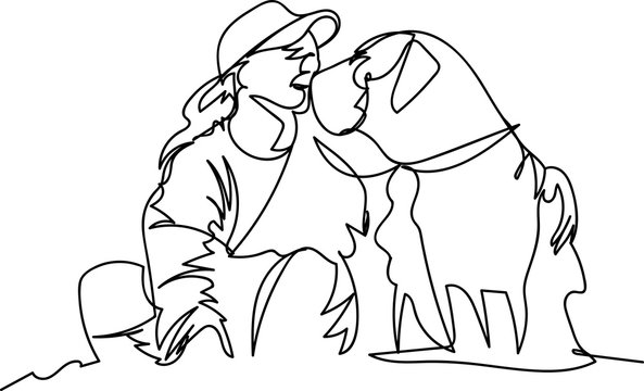 girl with a dog. one line