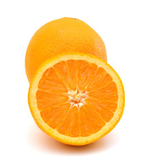 Sliced orange fruit segments isolated on white background