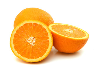 Sliced orange fruit segments isolated on white background