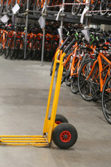Fototapeta na wymiar trolley to transport heavy materials in the bicycle warehouse