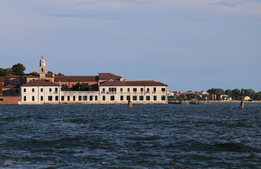 Fototapeta na wymiar Venice Italy Buildings of the Benedictines in San Servolo Island in the Venetian Lagoon