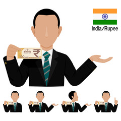 Businessman is presenting Rupee  banknote on transparent background

