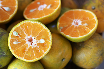 Fototapeta na wymiar slice oranges in a basket