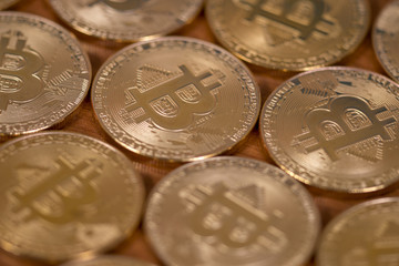 several golden bitcoins