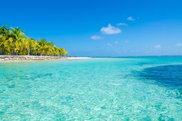 Papier Peint photo Lavable Plage tropicale Belize Cayes - Petite île tropicale à la barrière de corail avec plage paradisiaque - connue pour la plongée, la plongée en apnée et des vacances relaxantes - Mer des Caraïbes, Belize, Amérique centrale