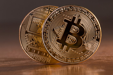 Shiny golden bitcoins