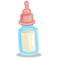 Baby milk bottle. Vector cartoon illustration on white background.