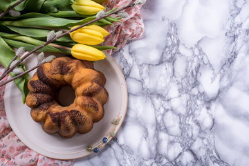 Easter background with pound cake
