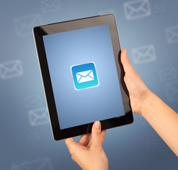 Female holding tablet