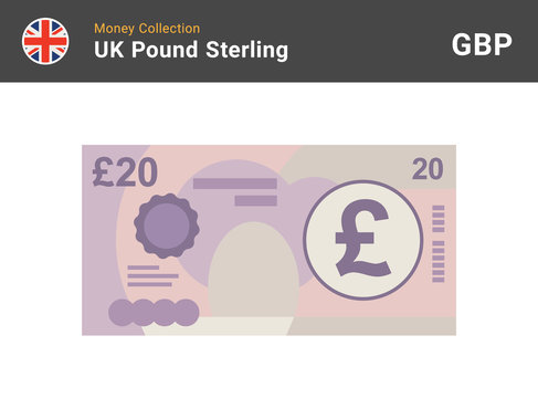 20 Pound sterling banknote. British money. Currency. Vector illustration.