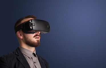 Businessman with virtual reality goggles