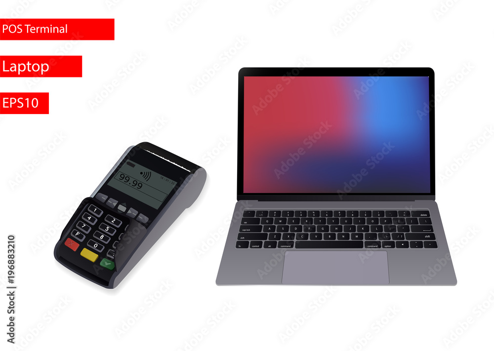 Fototapete a laptop screen display with a popular design.pos terminal on a white background. can be used with c