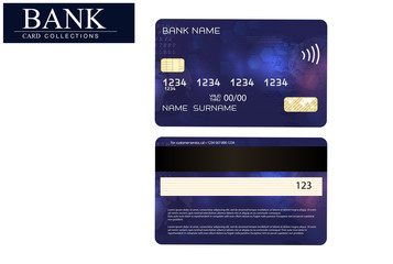 Vector illustration of detailed glossy black futuristic credit card isolated on white background