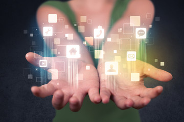 Woman holding colorful applications