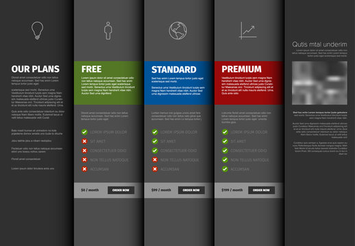 Product / service pricing comparison table template
