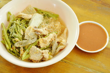 boiled seafood sukiyaki in soup with sauce