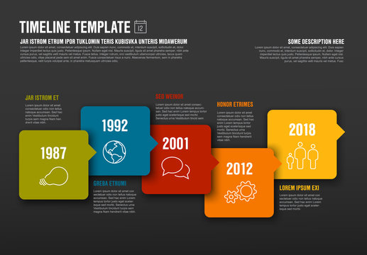 Vector Infographic horizontal timeline template made from arrow bubbles and icons