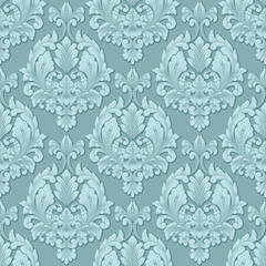 Vector volumetric damask seamless pattern background. Elegant luxury embossed texture for wallpapers, backgrounds and page fill. 3D elements with shadows and highlights.