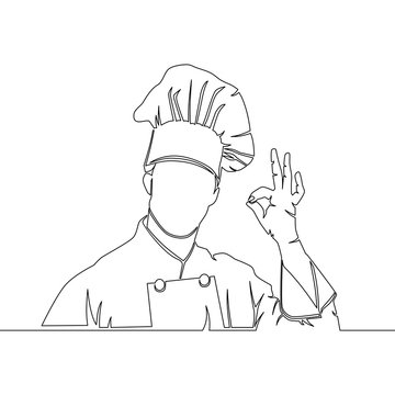 One Continuous Line Drawing Chef Showing Ok Sign