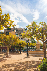 Low angle view on Chateau de Cassis castle on top of hill on bright autumn day in Cassis, France