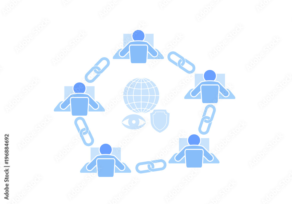 Poster blockchain link sign connection flat design. internet technology chain icon hyperlink security busin