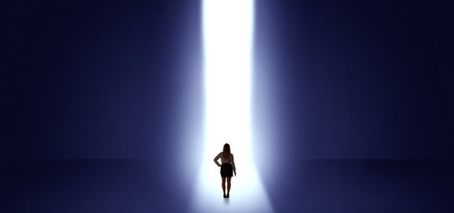 Woman seeing the light at the end of something