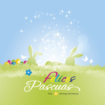 Happy Easter (Felices Pascuas - Spanish) background colorful vector