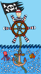 Nautical background with smiling sailor