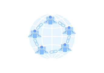 Blockchain link sign connection flat design. Internet technology chain icon hyperlink security business network concept. Blue futuristic style wire connected point vector illustration