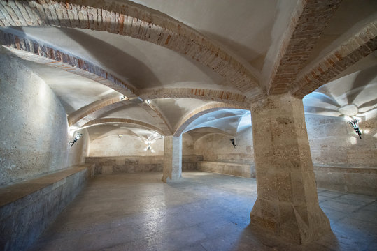 Ancient stock exchange, Valencia, Spain. Interior of antique building. Silk exchange, indoor.