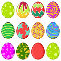 Easter eggs with patterns vector set. Holiday colored icons isolated on white background.