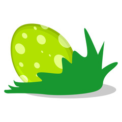 Easter egg in green grass vector cartoon illustration isolated on white background. Design element.