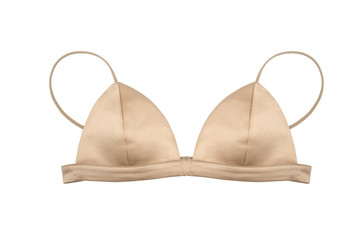 triangular beige silk bra isolated on white, bralette