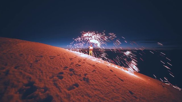 Flaming Steel Wool On Agrafa Mountains on 4K