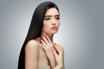 Brunette asian girl with long straight hair