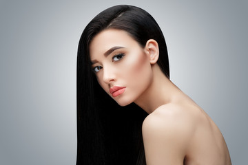 Brunette asian girl with long straight hair