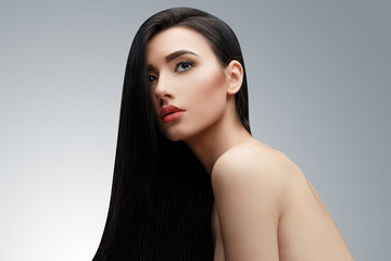 Brunette asian girl with long straight hair