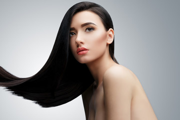 Brunette asian girl with long straight hair