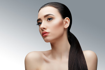 Brunette asian girl with long straight hair