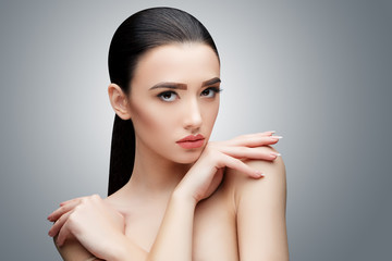 Brunette asian girl with long straight hair