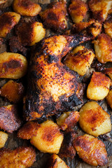 Roasted chicken leg and thigh with homemade roasted russet potatoes