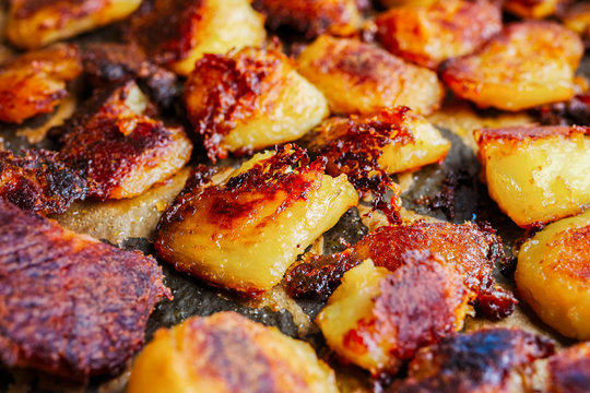 Roasted russet potatoes golden and crispy