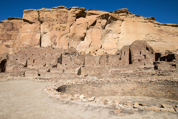 Cliffs and ruins at Chaco Canyon in New Mexico